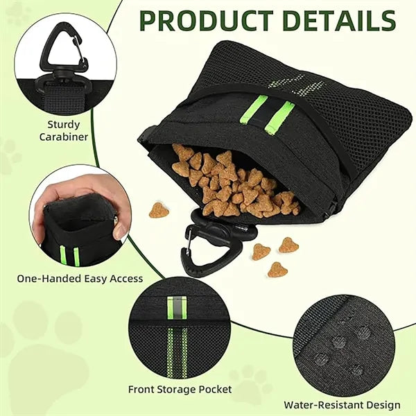 Waterproof pet treat training bag with snap fastener