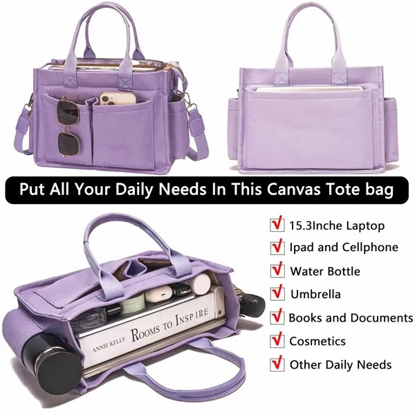 Large canvas tote laptop bag