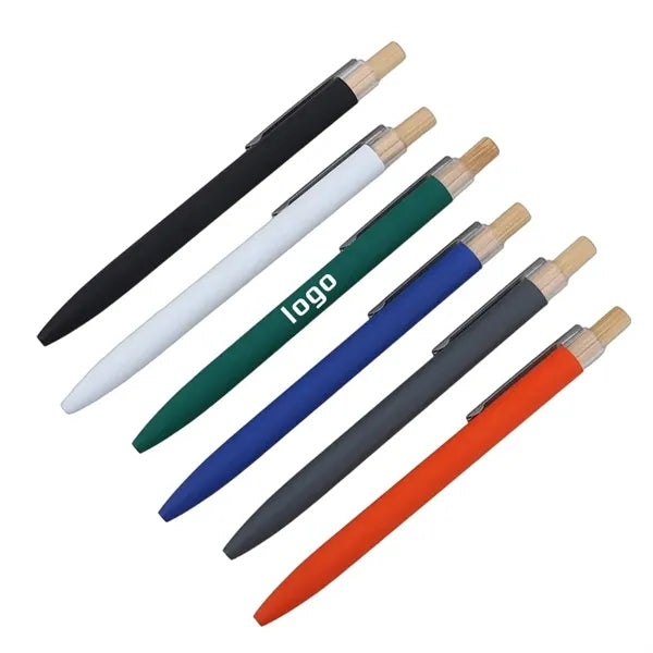 Retractable Metal Ballpoint Pen with Bamboo Button