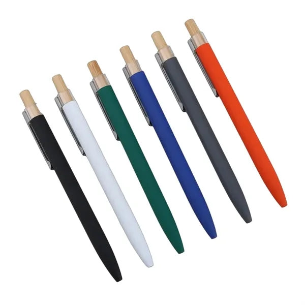 Retractable Metal Ballpoint Pen with Bamboo Button
