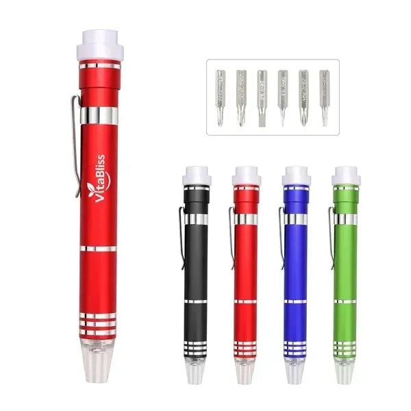 Aluminum Multi Tool Set Pocket Screwdriver W/ Flashlight