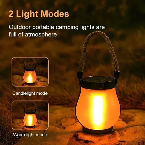 Solar-Powered Hemp Rope Flame Lamp