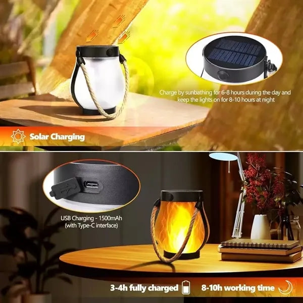 Solar-Powered Hemp Rope Flame Lamp