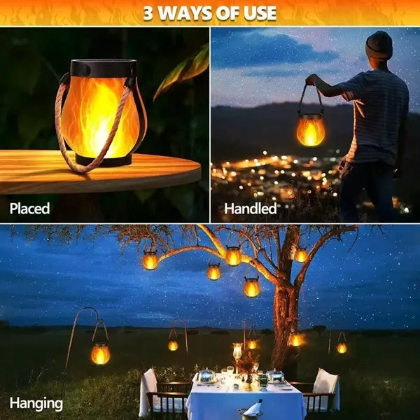 Solar-Powered Hemp Rope Flame Lamp