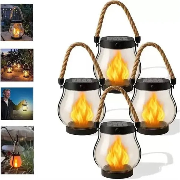 Solar-Powered Hemp Rope Flame Lamp
