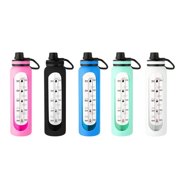 34oz. Borosilicate Glass Sports Bottle with Silicone Sleeve