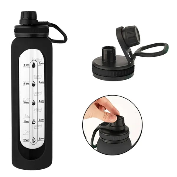 34oz. Borosilicate Glass Sports Bottle with Silicone Sleeve