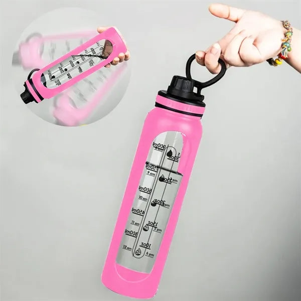 34oz. Borosilicate Glass Sports Bottle with Silicone Sleeve