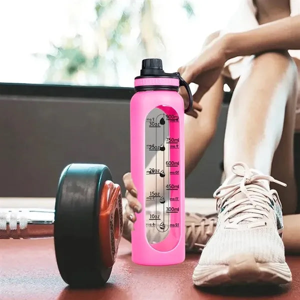 34oz. Borosilicate Glass Sports Bottle with Silicone Sleeve