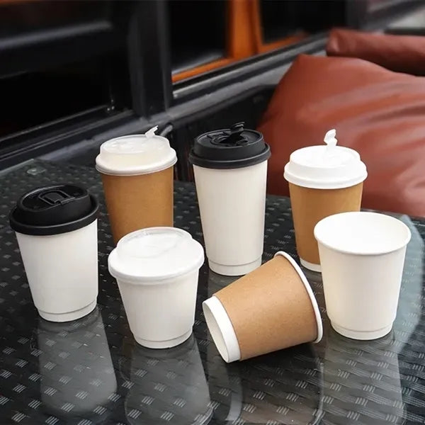 16 Oz Disposable Double-Wall Paper Drinks Cup With Lids