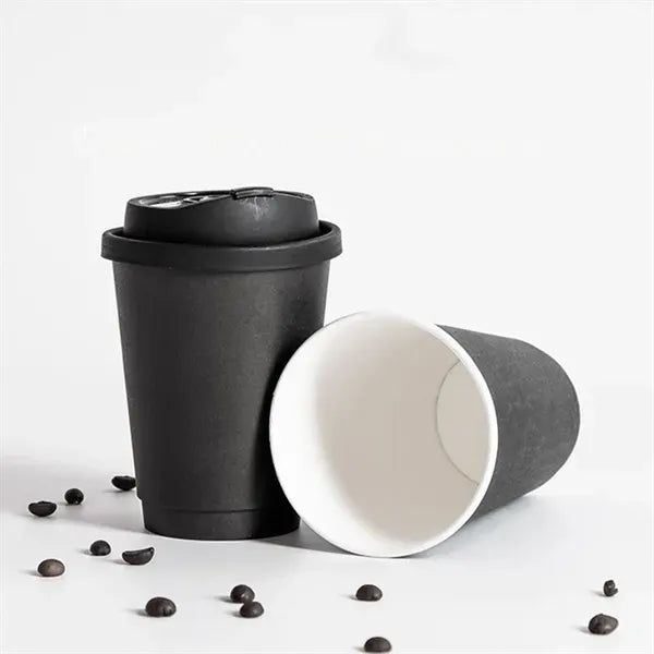 16 Oz Disposable Double-Wall Paper Drinks Cup With Lids