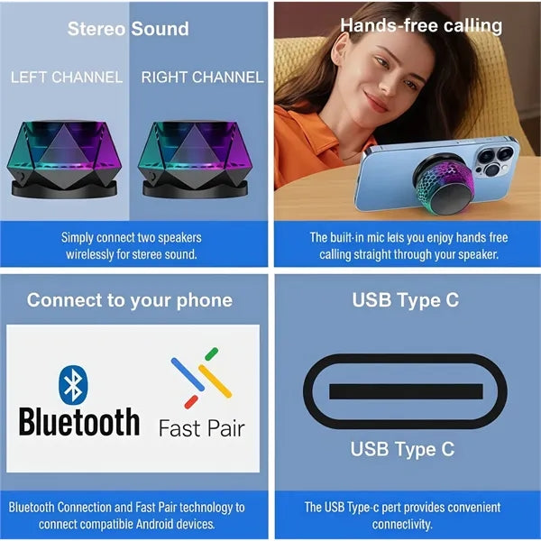Magnetic Bluetooth Speaker with Lights Phone Stand RGB TWS