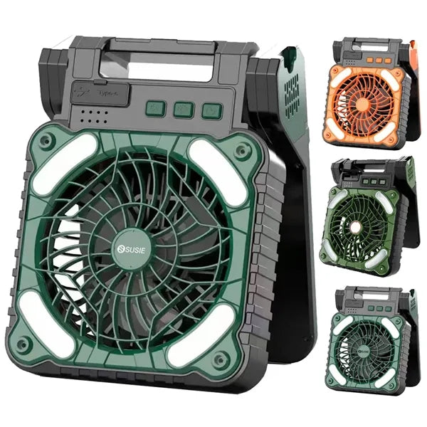 USB Rechargeable Solar Powered Camping Fan w/ LED Light