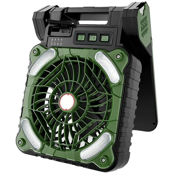 USB Rechargeable Solar Powered Camping Fan w/ LED Light