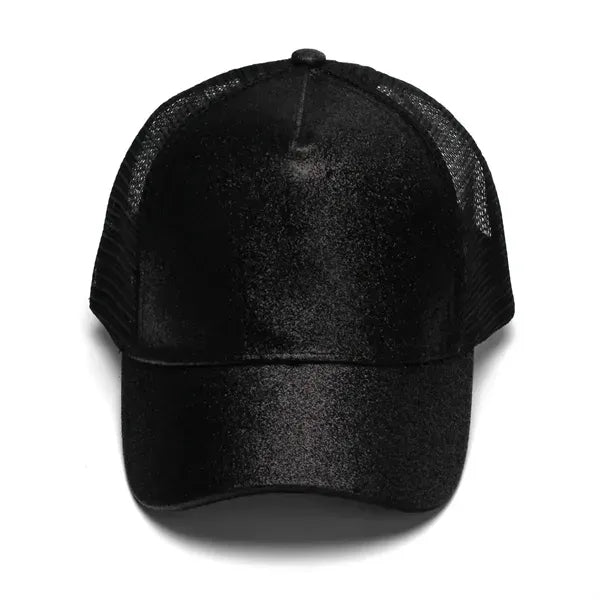 Ponytail Vintage Sports Glitter High Bun Hat
