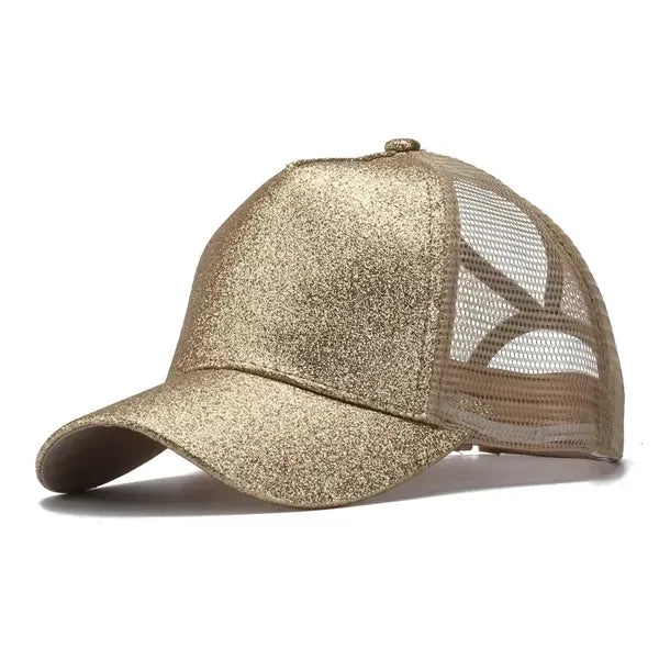 Ponytail Vintage Sports Glitter High Bun Hat