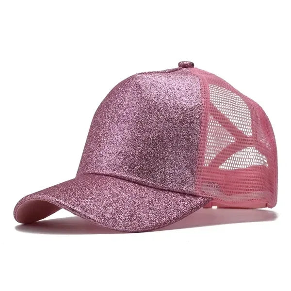 Ponytail Vintage Sports Glitter High Bun Hat