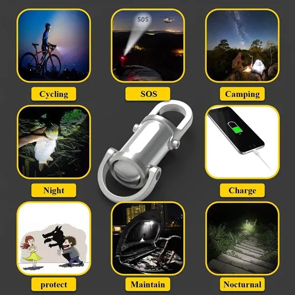 Mini Rechargeable Flashlight Keychain w/ Hook