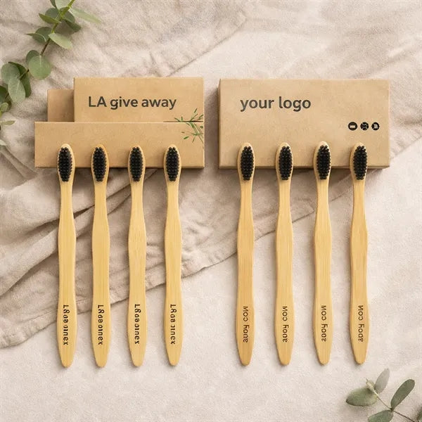 Logo bamboo toothbrush with organic bristles