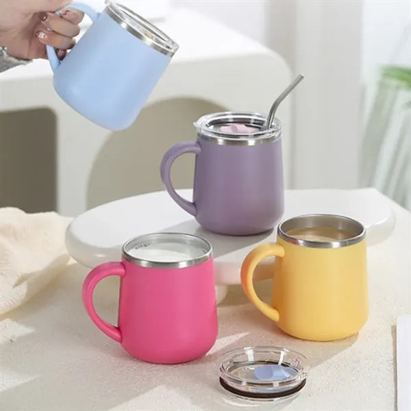 15oz. Stainless Steel Insulated Mug w/ Handle and Clear Lid