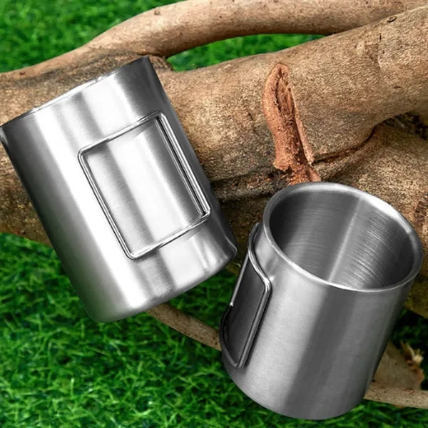 14oz. Stainless Steel Camping Mug with Foldable Handle