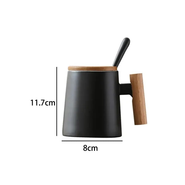 15oz. Ceramic Mug with Wooden Handle Lid and Spoon