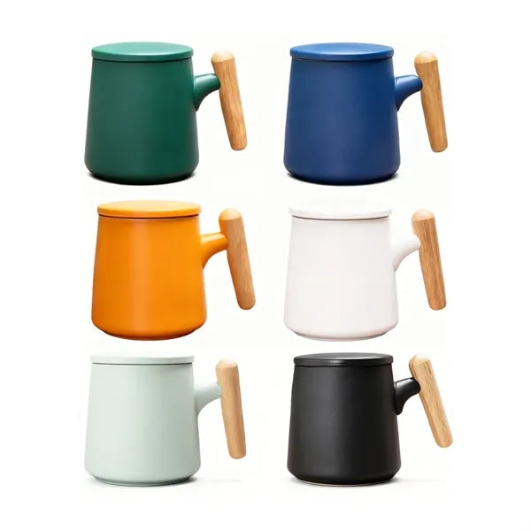 11 oz. Ceramic Tea Infuser Mug with Wood-Look Handle