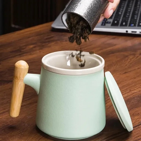 11 oz. Ceramic Tea Infuser Mug with Wood-Look Handle