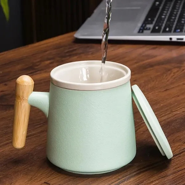 11 oz. Ceramic Tea Infuser Mug with Wood-Look Handle