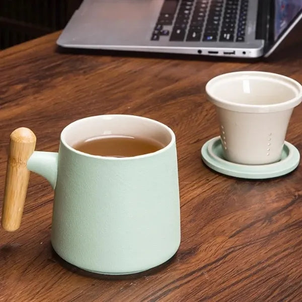 11 oz. Ceramic Tea Infuser Mug with Wood-Look Handle