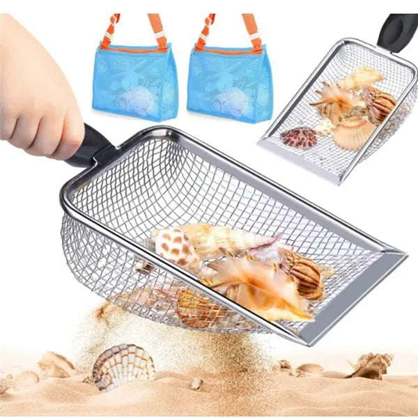 Kids Beach Toy Set with Stainless Steel Shovel & Net Bag