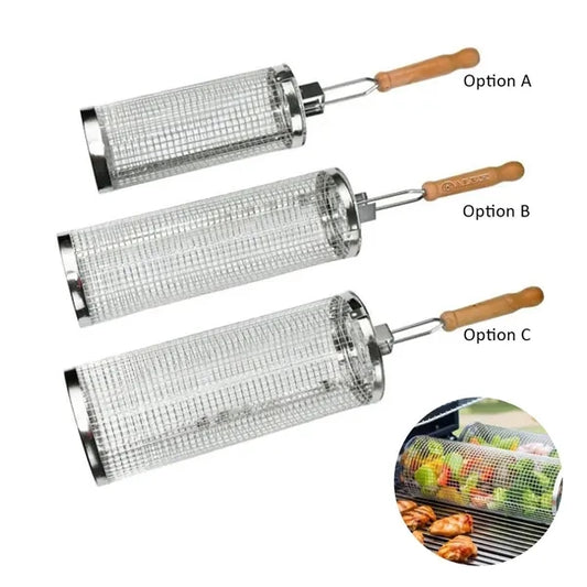 Outdoor Stainless Steel Barbeque Cage w/ Wooden Handle
