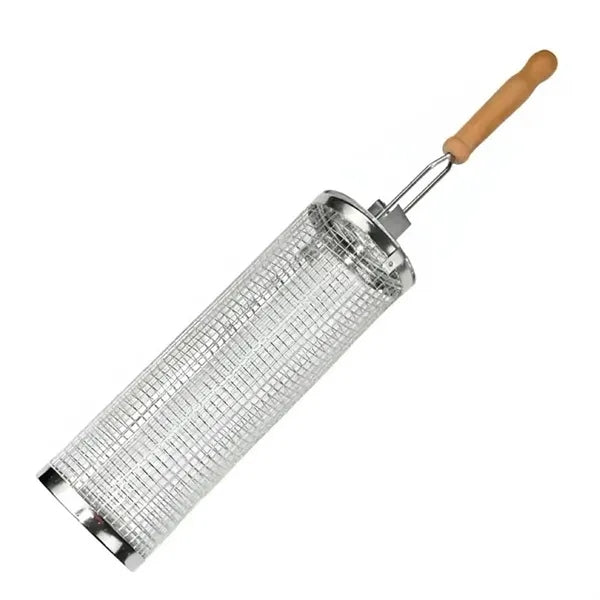 Outdoor Stainless Steel Barbeque Cage w/ Wooden Handle
