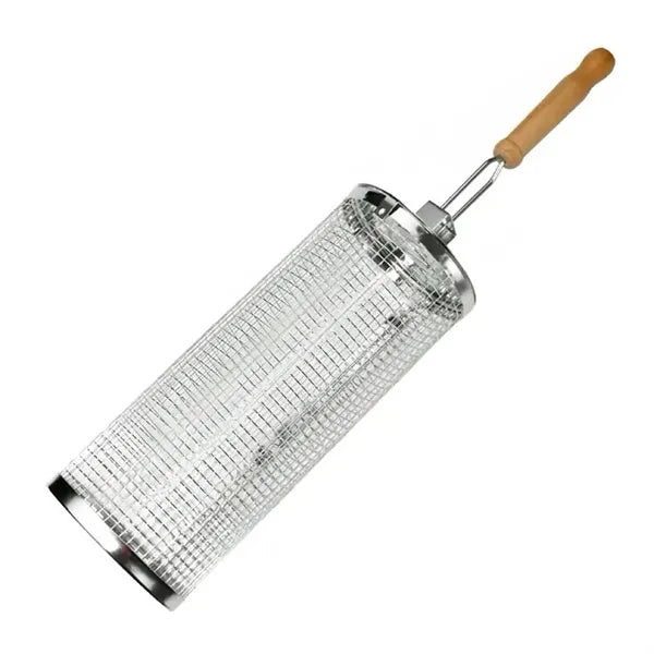 Outdoor Stainless Steel Barbeque Cage w/ Wooden Handle