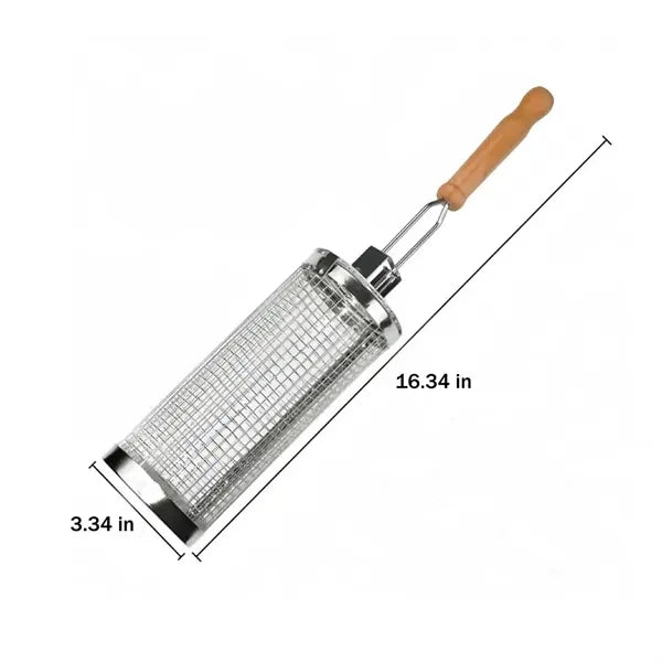 Outdoor Stainless Steel Barbeque Cage w/ Wooden Handle