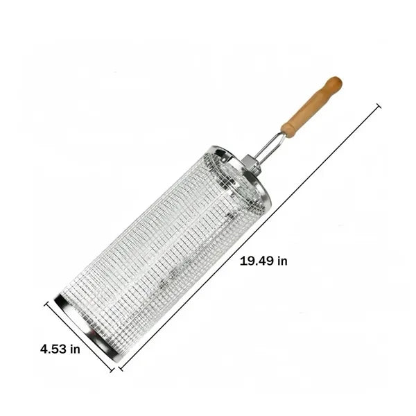 Outdoor Stainless Steel Barbeque Cage w/ Wooden Handle