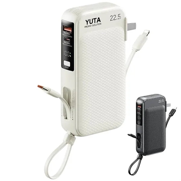 10000mAh Dual Fast Charge Travel Power Bank w/ Cables