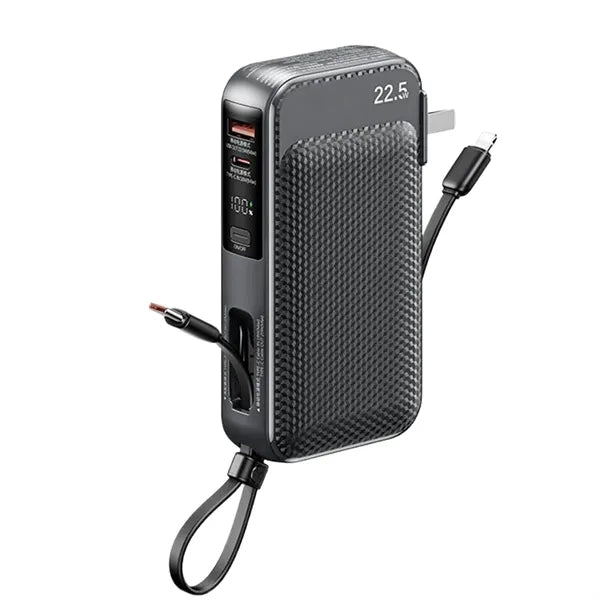 10000mAh Dual Fast Charge Travel Power Bank w/ Cables