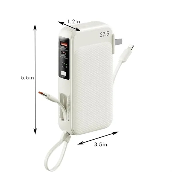 10000mAh Dual Fast Charge Travel Power Bank w/ Cables