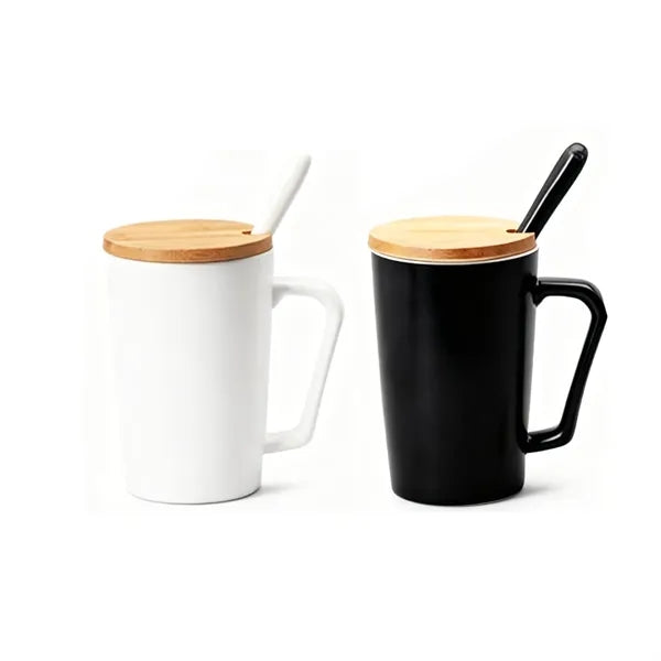 13oz. Ceramic Mug with Bamboo Lid and Spoon