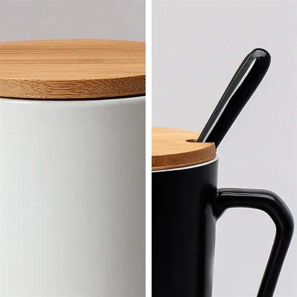 13oz. Ceramic Mug with Bamboo Lid and Spoon