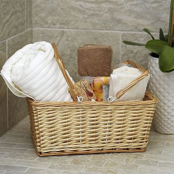 Portable Hand Woven Wicker Picnic Basket w/ Handle