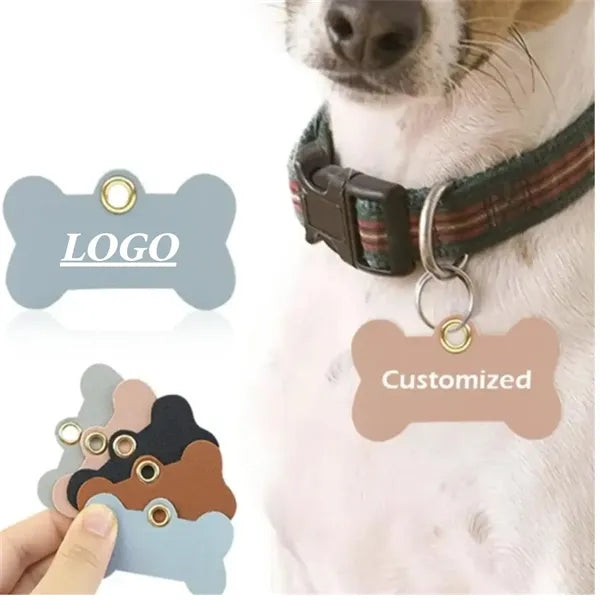 Bone Shaped Faux Leather Pet ID Tag