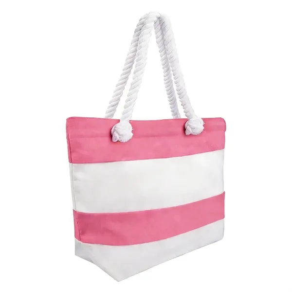 12oz Jute Rope Spliced Color Block Striped Canvas Bag