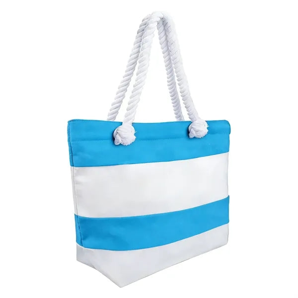 12oz Jute Rope Spliced Color Block Striped Canvas Bag