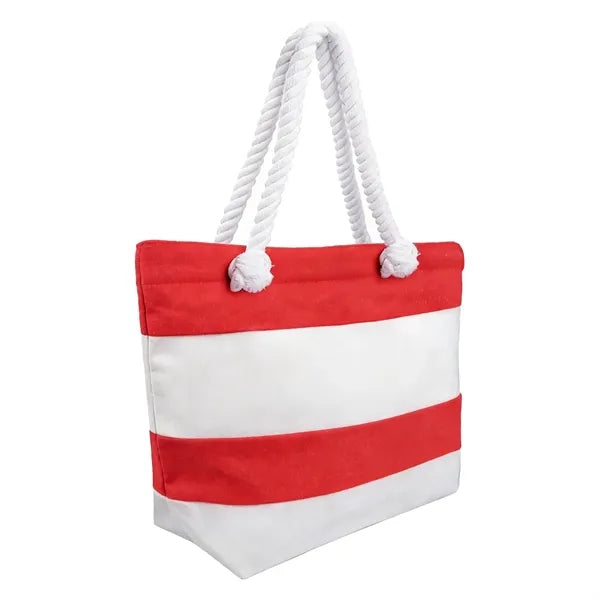 12oz Jute Rope Spliced Color Block Striped Canvas Bag