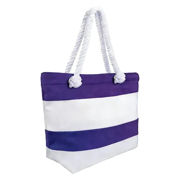 12oz Jute Rope Spliced Color Block Striped Canvas Bag