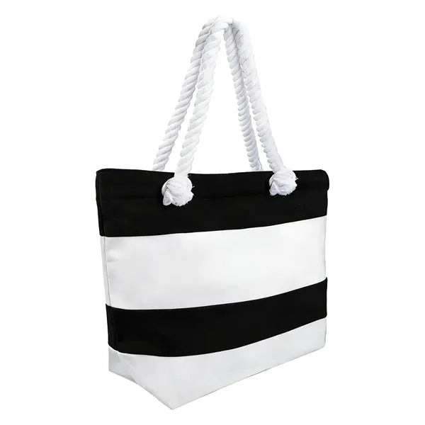 12oz Jute Rope Spliced Color Block Striped Canvas Bag