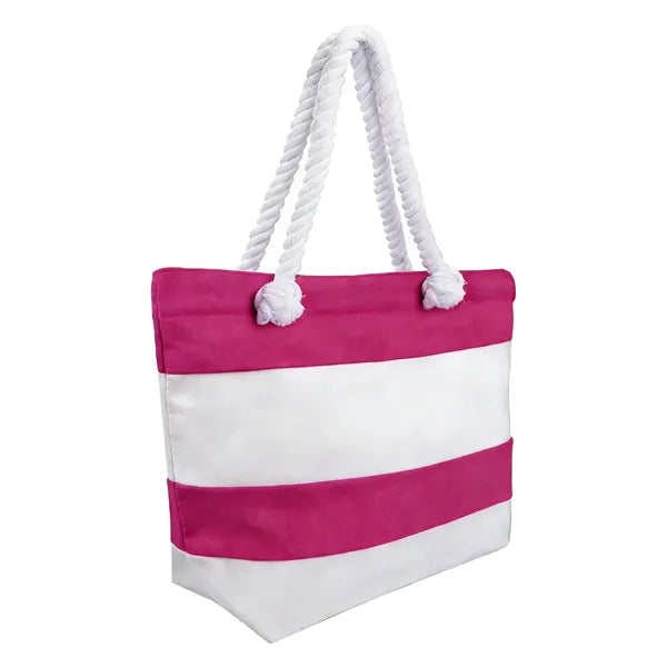 12oz Jute Rope Spliced Color Block Striped Canvas Bag