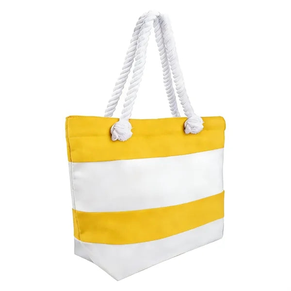 12oz Jute Rope Spliced Color Block Striped Canvas Bag